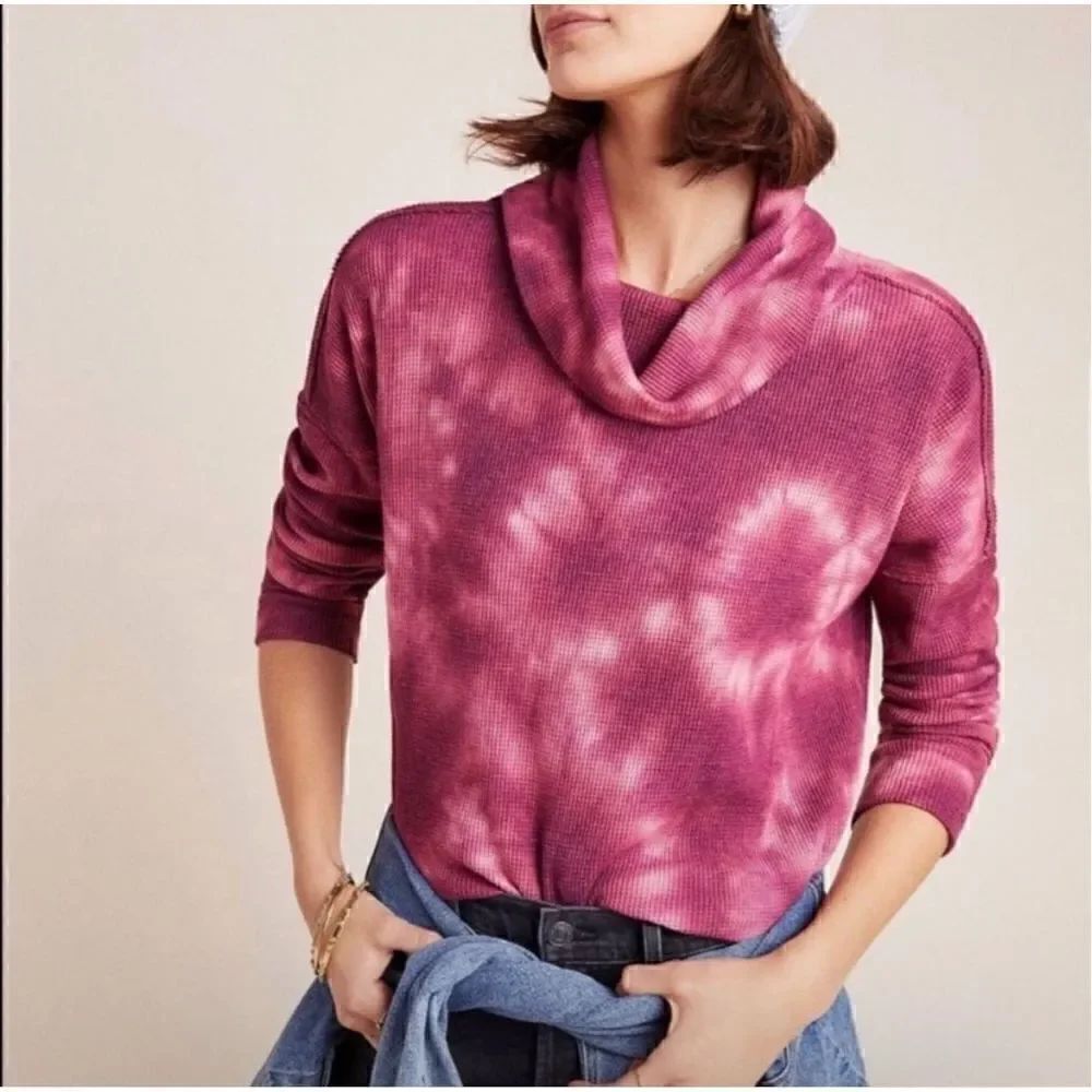 Maeve Ainsley tie dye cowl neck long sleeve thermal top